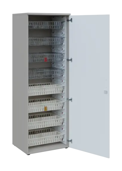 EUROMEDICA D - 66/M skříň léková boxová, 1-dveřová, pravá, 1950x660x535, korpus šedý, dvířka bílá